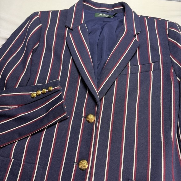 Lauren Ralph Lauren Jackets & Blazers - Lauren Ralph Lauren Women XL Stripe Blazer Jacket Gold Button Red White Blue EUC
